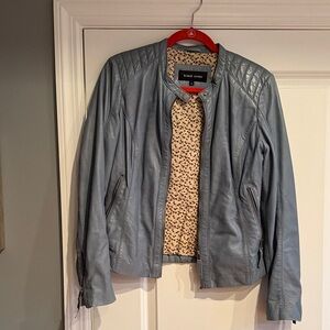 Light Blue Leather Jacket for Women